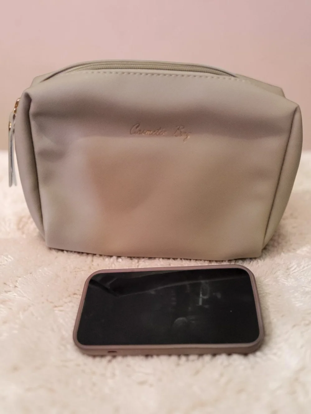 New Cosmetic Bag - Beige Makeup Pouch
